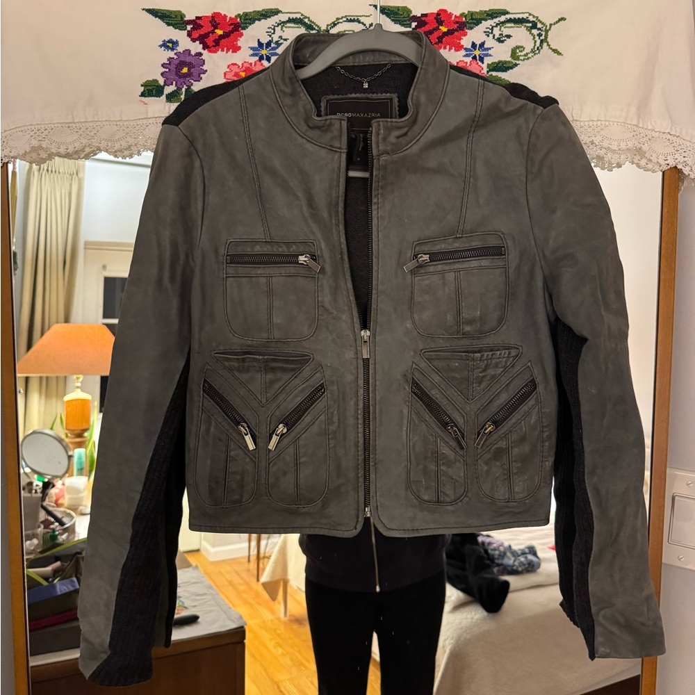 Stylish Gray Leather Jacket